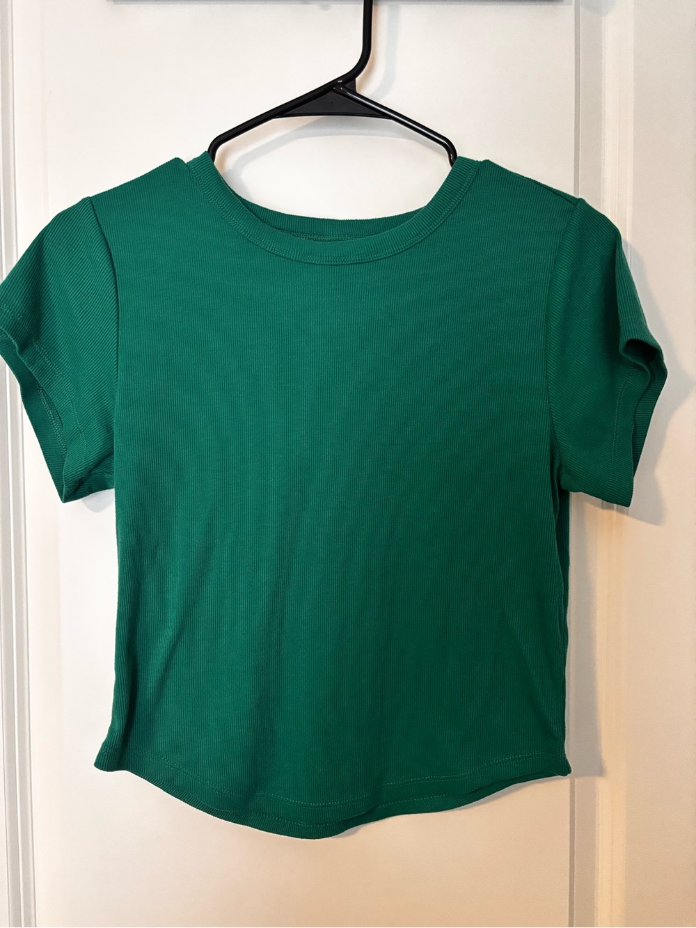 Old Navy Active Solid Green Ribbed Short Sleeve Top waist length